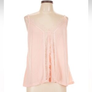New: POL Pink Boho Lace Panels Flowing Sleeveless Top• Large